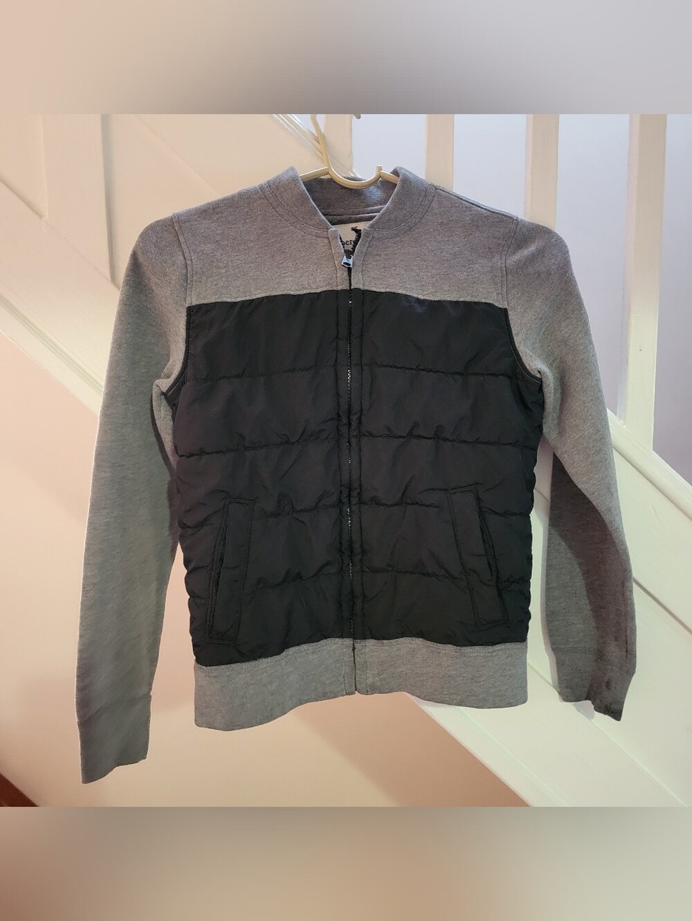 Abercrombie Kids Grey and Black Quilted Bomber Jacket